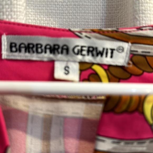 New Women’s Barbara Gerwit Nylon & Spandex 3/4 Sleeve Pink & Gold Dress Size S - Picture 6 of 10